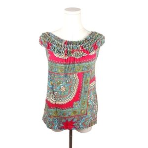 Meadow Rue Anthropologie Pink Paisley Off-Shoulder Top XS Boho Festival Summer